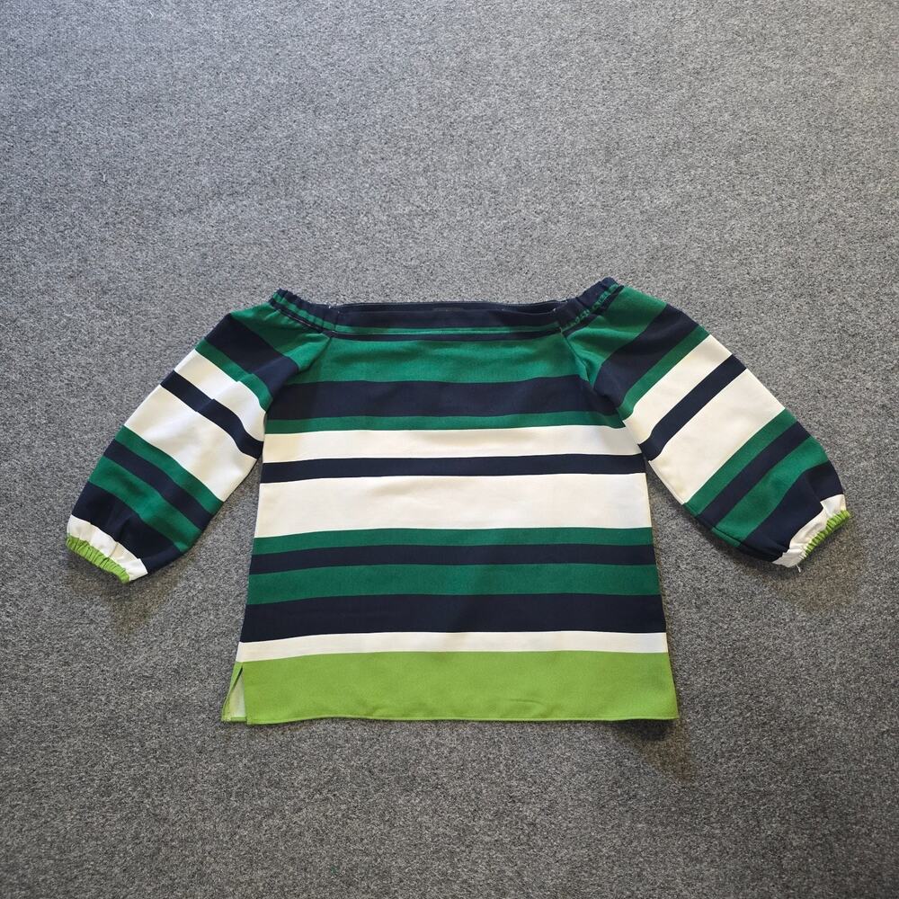 Ann Taylor Top Womens Size Small Green Striped Off Shoulder 3/4 Sleeve Casual